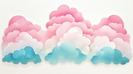 Soft Pastel Cloud Paper Cutouts in Pink and Blue Background Design