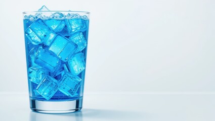 Refreshing Blue Beverage with Ice Cubes in a Clear Glass against a Minimalist Background