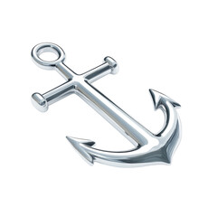 Shiny metallic anchor with smooth surface and reflective finish, isolated transparency background, symbolizing stability