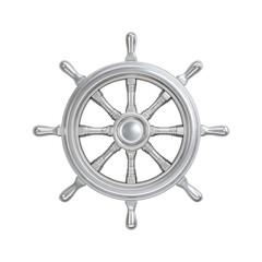 Obraz premium Silver Ship Wheel 3D Rendering on PNG Background Nautical Theme Design
