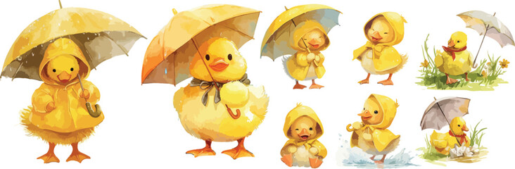 baby duck in rain watercolor clipart