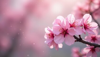 Obraz premium Delicate pink cherry blossoms, full bloom, soft petals , repeat, botanical