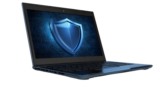 Laptop showing security shield for digital protection