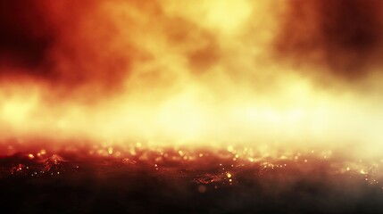 Fiery, glowing smoke and embers blanket the ground.