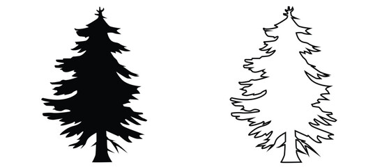 Fototapeta premium black and outline tree illustration, suitable for nature themed drawing and learning to color, vector, on white background.