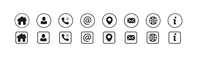 Essential Profile & Contact Icons – Home, User, Email, Phone & Map Symbols for Website & Mobile App Design