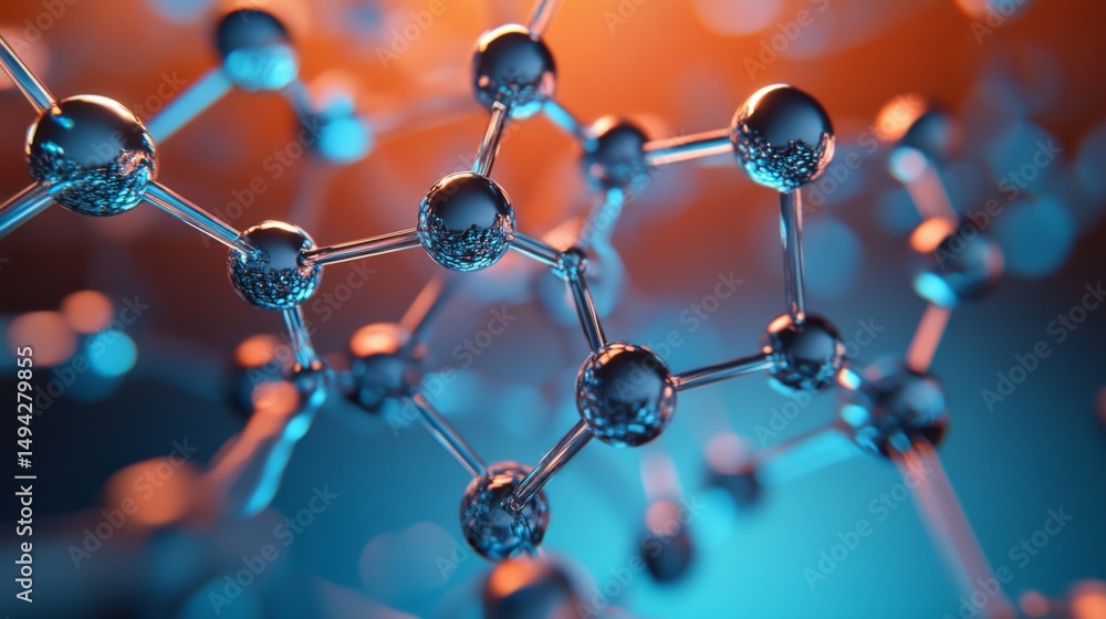 Aufkleber abstract 3d rendering of a complex molecular structure with interconnected atoms and bonds, represen