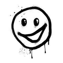 smiling face emoji character. Spray painted graffiti smile face in black over white. isolated on white background. vector illustration