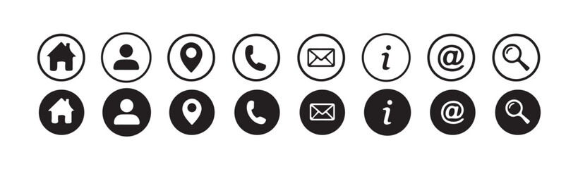 Modern Contact & Profile Icons Set – Minimal Line, Solid & Outline Styles | Home, User, Location, Phone & Email Symbols