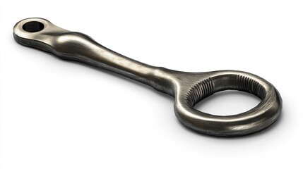 Obraz premium A metallic bottle opener, smooth and stylized, lies angled on a white surface