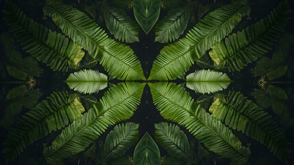 Intricate symmetrical pattern of tropical foliage.