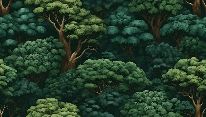 Fototapeta premium Lush Green Forest Canopy Seamless Nature Illustration