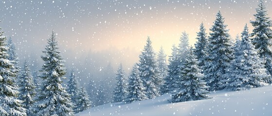 Obraz premium Snowy Pine Forest At Sunrise