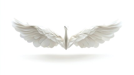 Obraz premium Elegant, white origami bird with outstretched wings against a white background