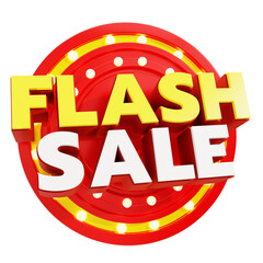 3D Flash Sale Label with Light Bulb Frame, Red and Yellow Promotion Badge