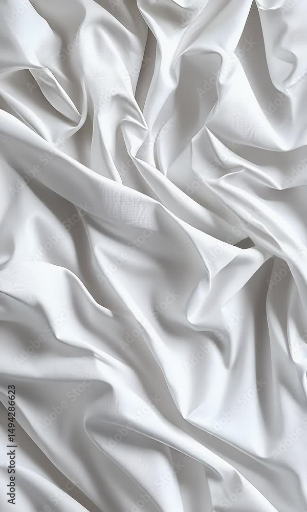Poster white satin fabric, smooth and shiny, in an abstract pattern, with waves of folds and ripples. the b