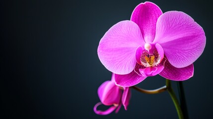 Fototapeta premium Close-Up of a Detailed Pink Orchid Flower with Intricate Petals and Soft Background