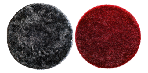 Soft Plush Rugs in Circular Shapes, Black and Red Colors
