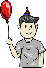 Cartoon Man with Party Hat and Balloon