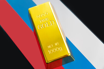 gold bar is on the national flag of russia. russian Gold Reserve concept
