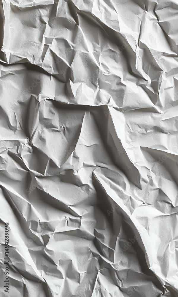 Poster a detailed texture of crumpled white paper, with the edges and creases highlighted in shades of gray