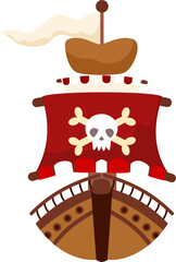 Stylized Pirate Ship Bow with Skull and Crossbones Sail, Cartoon Vector.