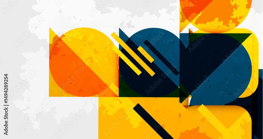 Poster abstract geometric composition. overlapping shapes, vibrant colors, textured background. modern desi