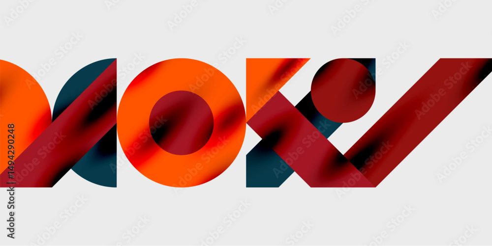 Aufkleber Abstract graphic design features layered text elements. Bold colors, dynamic composition, modern aesthetic. Simple background enhances visual impact.