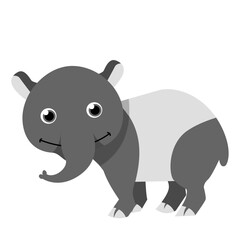 Cartoon Tapir: Gray Body, Light Saddle, Cheerful Gaze.