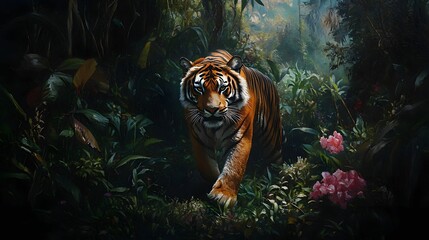 Tiger in Lush Jungle AI Generative