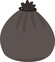 Cartoon-style dark garbage bag, tied shut.