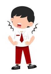 Frustrated Schoolboy: Cartoon Figure with Hands on Hips, Irritated Expression.