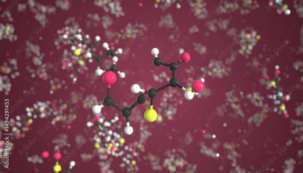Aufkleber 3d rendering of molecules on a dark red background