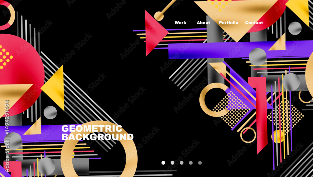 Poster Abstract geometric design. Vibrant colors, shapes overlap creating dynamic visual experience. Modern style, suitable website header.