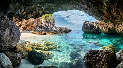 Hidden Tropical Sea Cave AI Generative