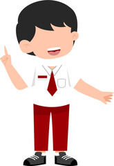 Animated Schoolboy in Uniform, Pointing Upward.