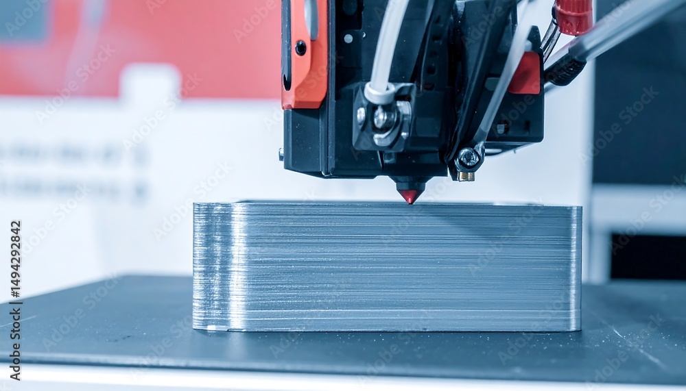 Poster 3d printer creating layered prototype part.