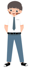 Fototapeta premium Cartoon Boy in School Uniform, Hands Behind Back, Smiling.