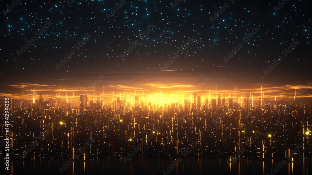 Poster create a vibrant lightwave cityscape with sleek modern architecture, highlighted by vivid lime accen