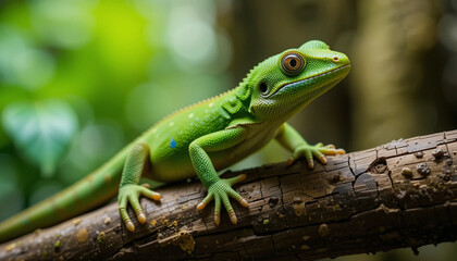 Fototapeta premium green lizard on a tree