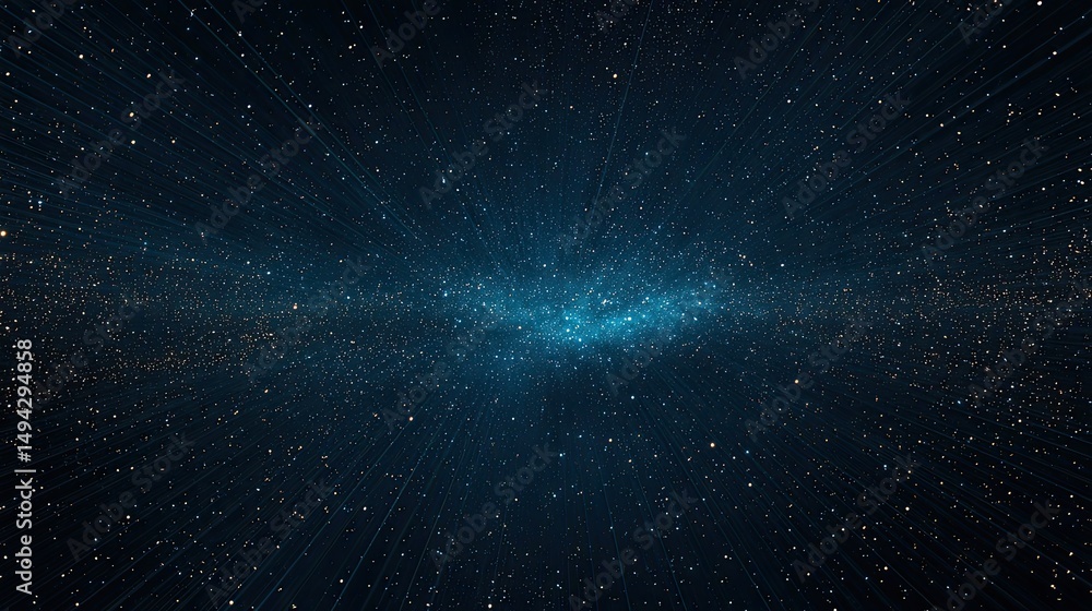 Poster eye-level view in sparkling teal with shimmering rays, tunnel vision effect.