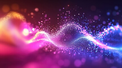 Vibrant neon wave background with sparkling particles