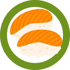 Salmon Nigiri Duo: Simple Graphic on Plate with Green Border