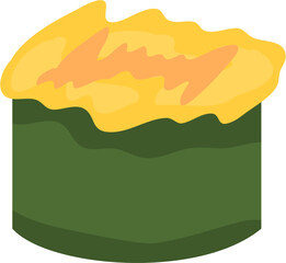 Abstract Sushi Roll: Green Base with Textured Yellow Topping.