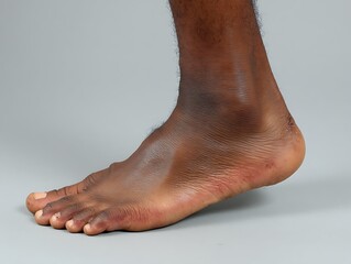 a foot and ankle with light bruising and swelling, neutral skin tone, clinical perspective, clear detail,