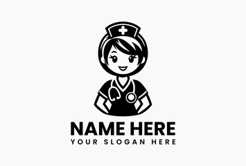 Monochrome vector illustration of a smiling nurse with a stethoscope. Healthcare professional concept