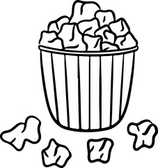 Simple Line Art: Overflowing Striped Container with Scattered Irregular Chunks