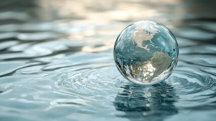 Realistic globe on water surface highlighting market liquidity and drop concepts in creative photography