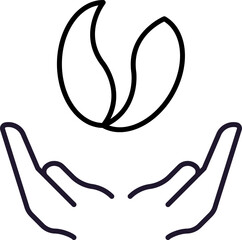 Obraz premium Coffee Bean over Open Hands Minimalistic Line Icon for Web and Graphic Design, Apps, Banners, Social Network and Cards