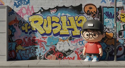 Obraz premium vibrant street art mural with text and graffiti, full frame, subject on right, soft glow style, position subject clearly with copy space on left